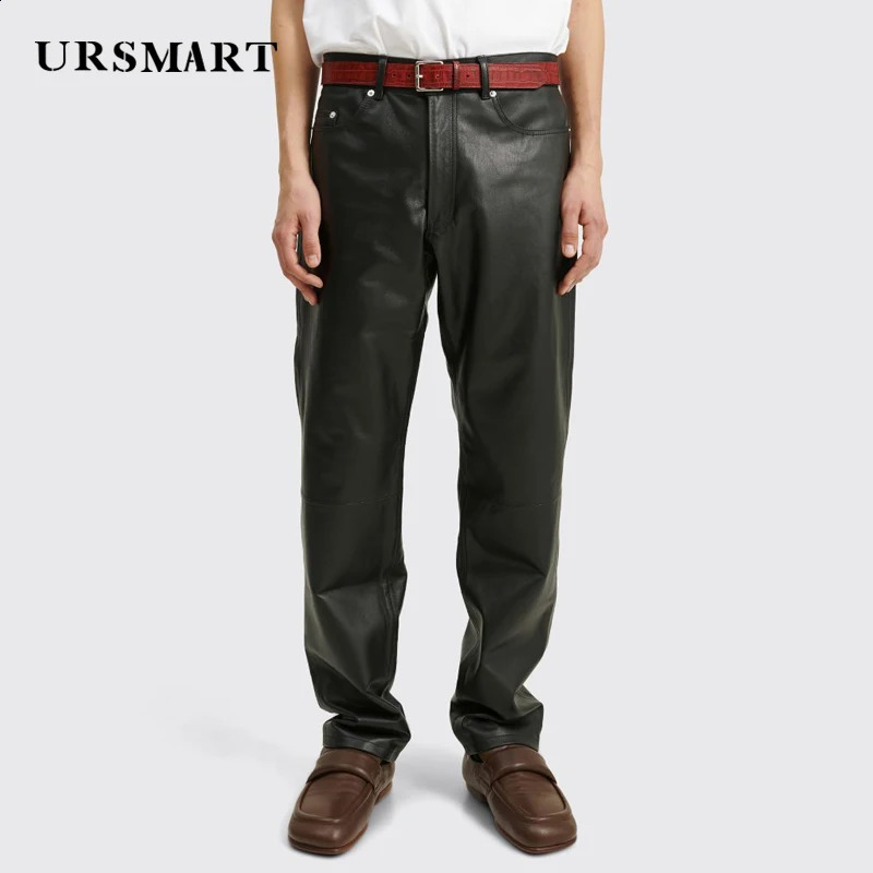 Mens black genuine leather pants for spring/summer product UK fashion casual custom mens sheepskin pants 240913