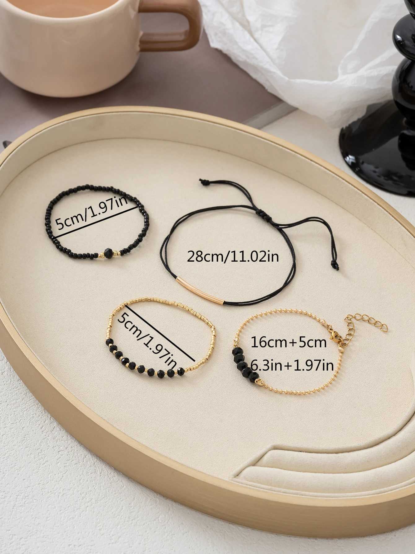 Fashionable handmade black crystal mini bead womens bracelet set vacation party jewelryX240921