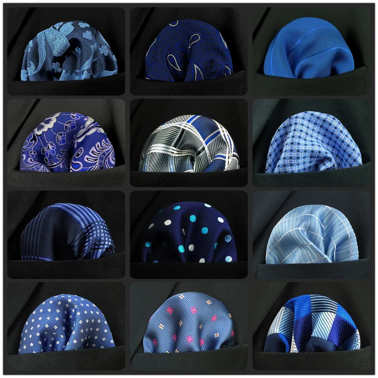 Blue Paisley Solid Dot Mens Pocket Square Wedding Silk Steering Party Hanji Classic Fashion W240921