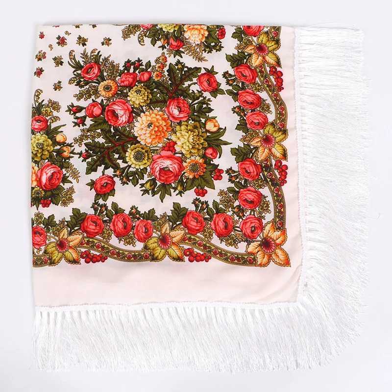 Autumn/Winter Cotton Russian Ethnic Style Scarf Printed Scarf Womens New Square Multi functional Ruffle Shawl W240921