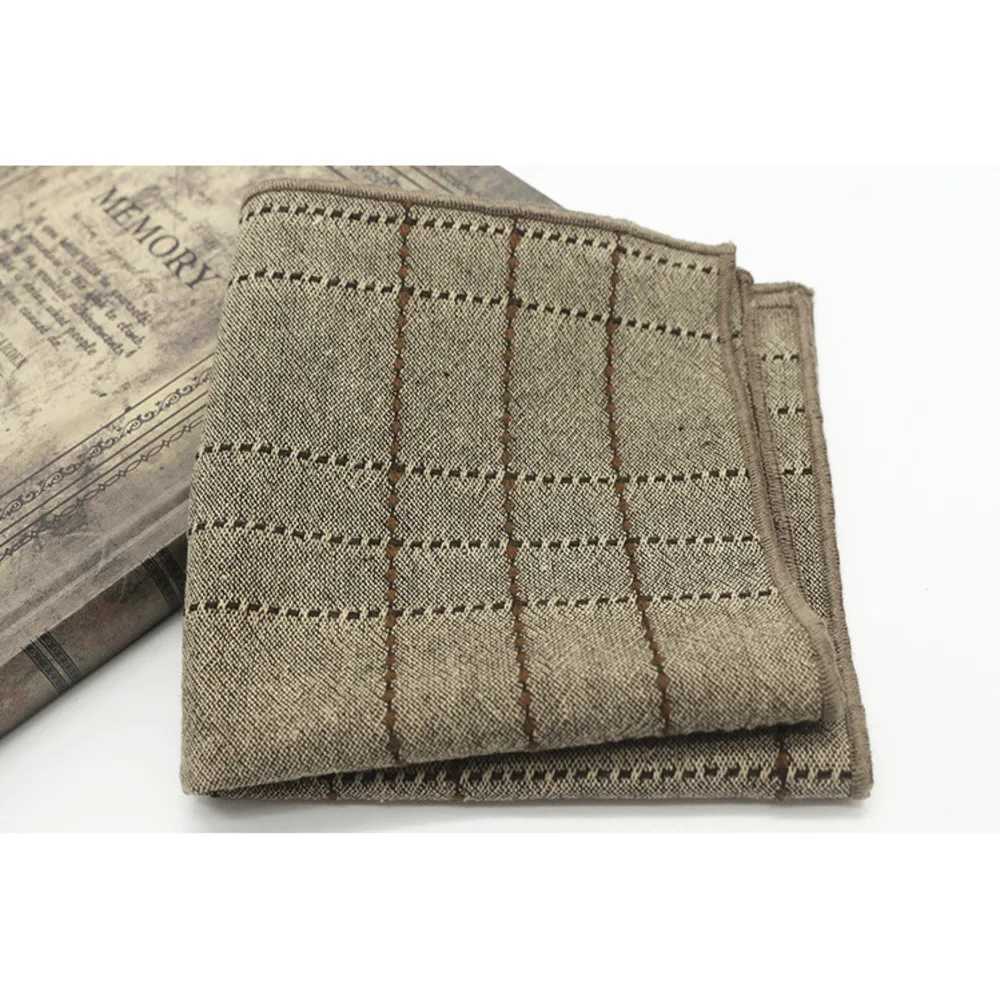 24CM Striped Brown Pocket Square British Style Cotton Linen Handkerchief Casual Plaid Cravat Tuxedo Hanky Suit Shirt NeckwearX240921