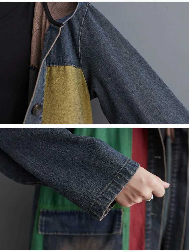 Oversized Autumn Denim Long Hoodies Trench Coat Women Modis Print Patchwork Ladies Windbreaks Casual Loose Woman Trench 2023X240921