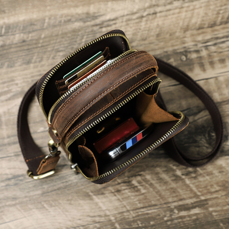 Contact's Men's Designer Genuine Leather Men Small Shoulder Bag Vintage Crossbody Messenger Male Purse Phone Bags Handbag