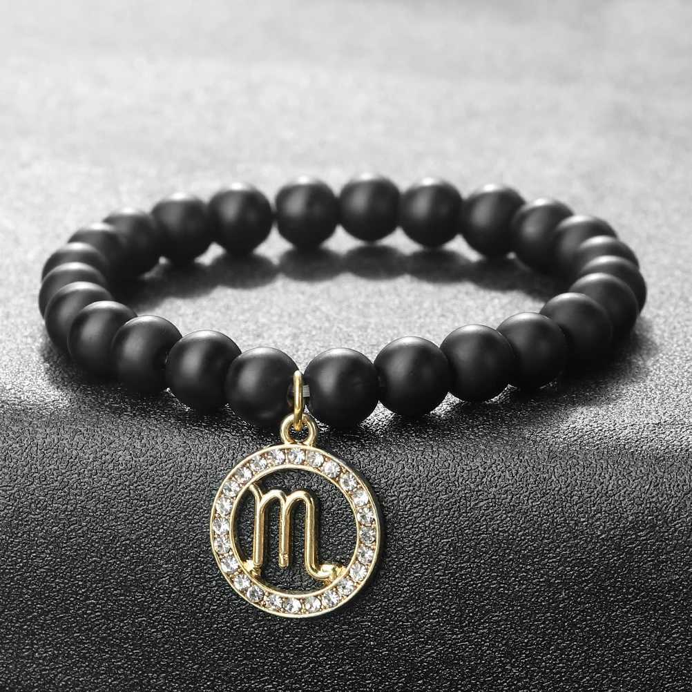 New Twelve Signs Gemini Charm Elastic Bracelet Women Men Natural 8mm Black Matte Couple Bangles Pulsera Chain Jewelry GiftX240921