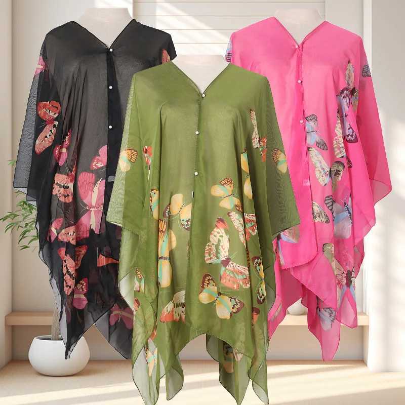 Womens Chiffon Sunscreen Shawl Fashion Printed Polyester Outdoor Beach Loose Top Multi Color Summer Scarf W240921