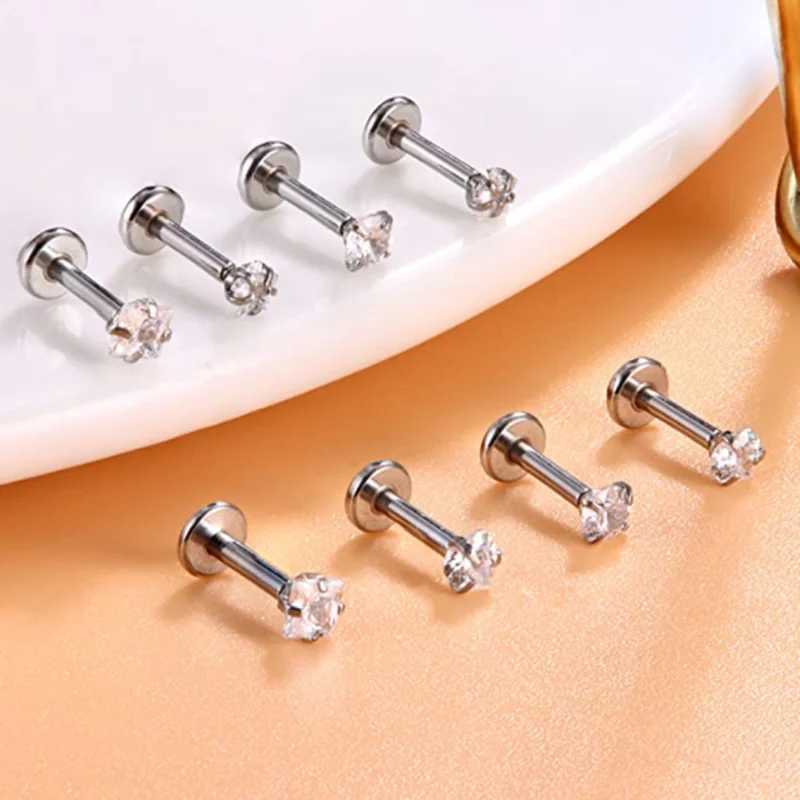4PCS Heart Crystal Tragus Piercing Earring Set Flat Labret Piercing Set Lip Ring Lot Conch Cartilage Stud Helix Lobe Earring Set Y240921