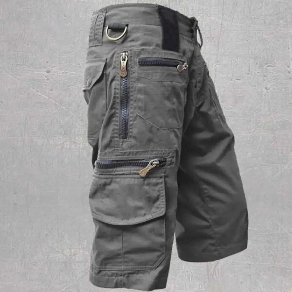 Multi functional shorts mens tactical jogging shorts solid color multiple pockets summer loose fit straight leg cargo shortsX240921