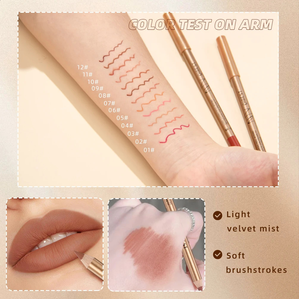 12 color sexy matte lipstick pencil waterproof durable lipliner non sticky cup lip contour pencil beauty makeup set 240919