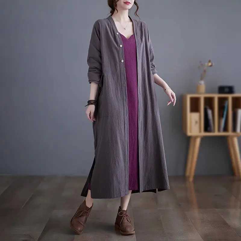 2023 Autumn New Art Retro Cotton Linen Shirts For Women Casual Windbreaker Loose Cardigan Simple Coat Retro Robe Tops Z2857X240921