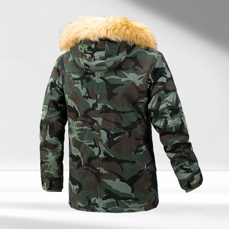 Winter Camouflage Men Windproof Warm Long Jacket Coat Mens Fashion Fur Collar Thicken Outwear Casual Brand Parkas