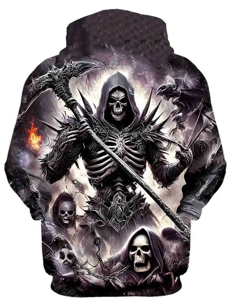 Mens Hoodie Retro Skull 3D Printed Hoodie Sportswear Spring Long Sleeve Hoodie Oversized Fashion Street Sportswear W240921