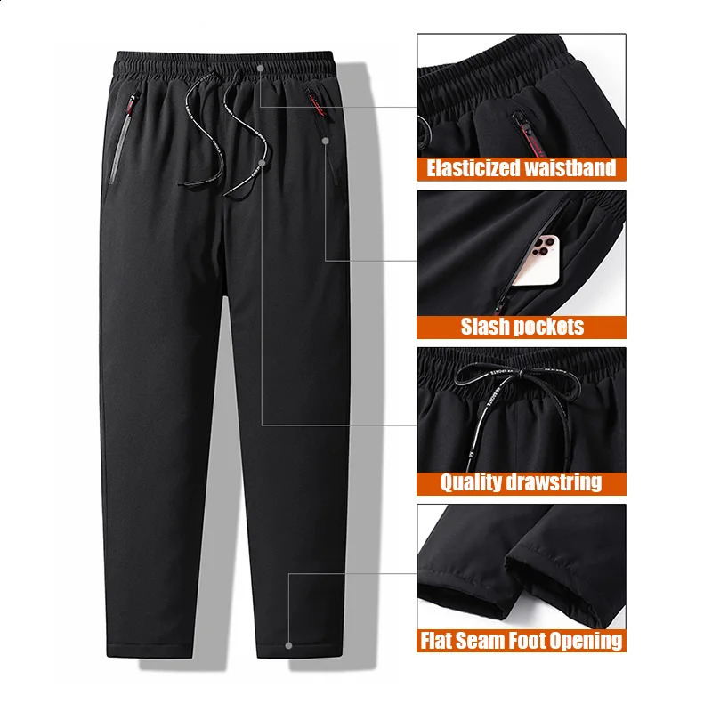 Winter Men Warm Down Pants Thick Sweatpants Drawstring Trousers Men Fleece Running Pants Warm Velvet Ankle-Tied Pants Joggers 240913