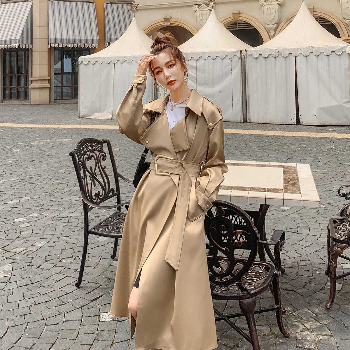 2023 Autumn New for Women Trench Coat Luxury Long Windbreaker Jacket Female Fashion Belt Tops Long-Sleeved Casual Loose OutwearX240921