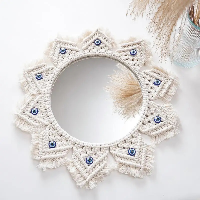 Bohemian mirror wall mounted Macrame mirror hand woven wall decoration with mirror Bohemian Macrame used for home room decoration 240918