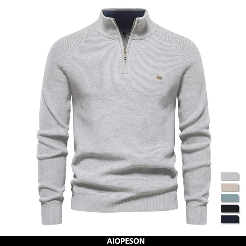 autumn cotton zipper mens cardigan wool sweater fashionable casual society high neck warm winter knitted men 240911