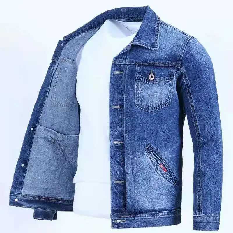 Mens Jean Coats button wide shoulder mens denim jacket light blue Korean fashion popular fabric low-cost G W241011