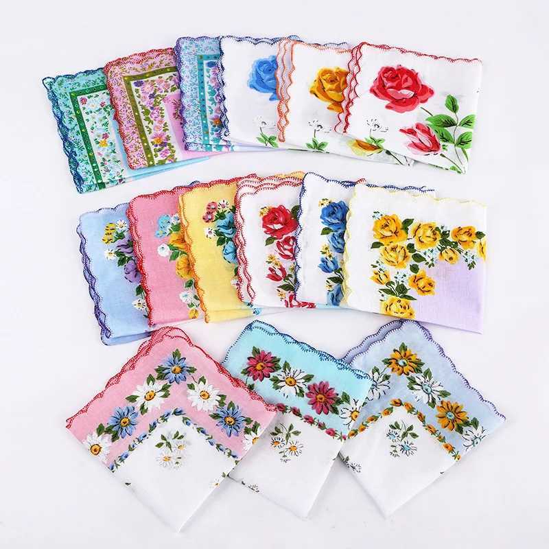 10 pieces of retro cotton womens Hanks multi style floral womens square handle head fabric womens gifts W240921