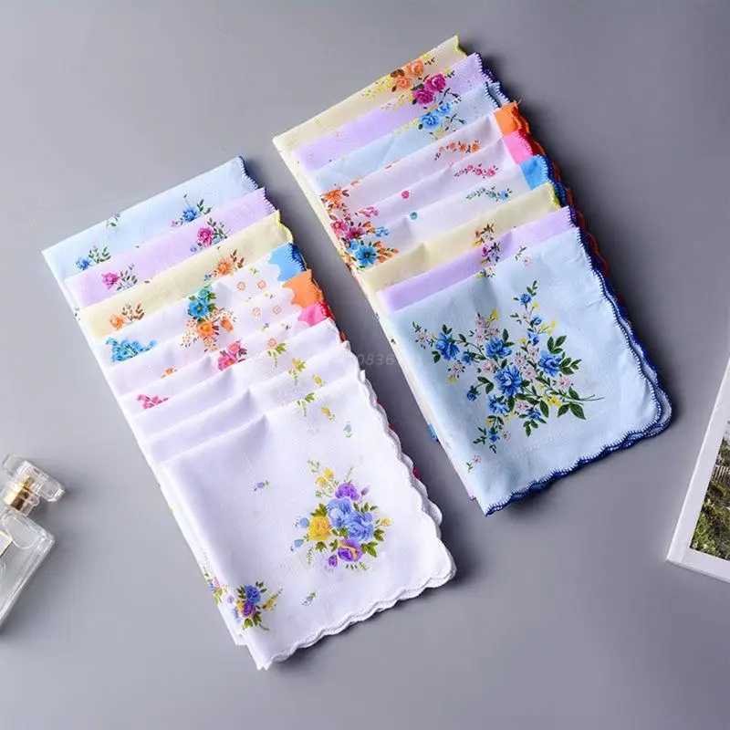 3pcs/set Women Wavy Edge Cotton Handkerchiefs Flower Embroidered with Lace Hankies Ladies Handkerchief for Afternoon TeaX240921