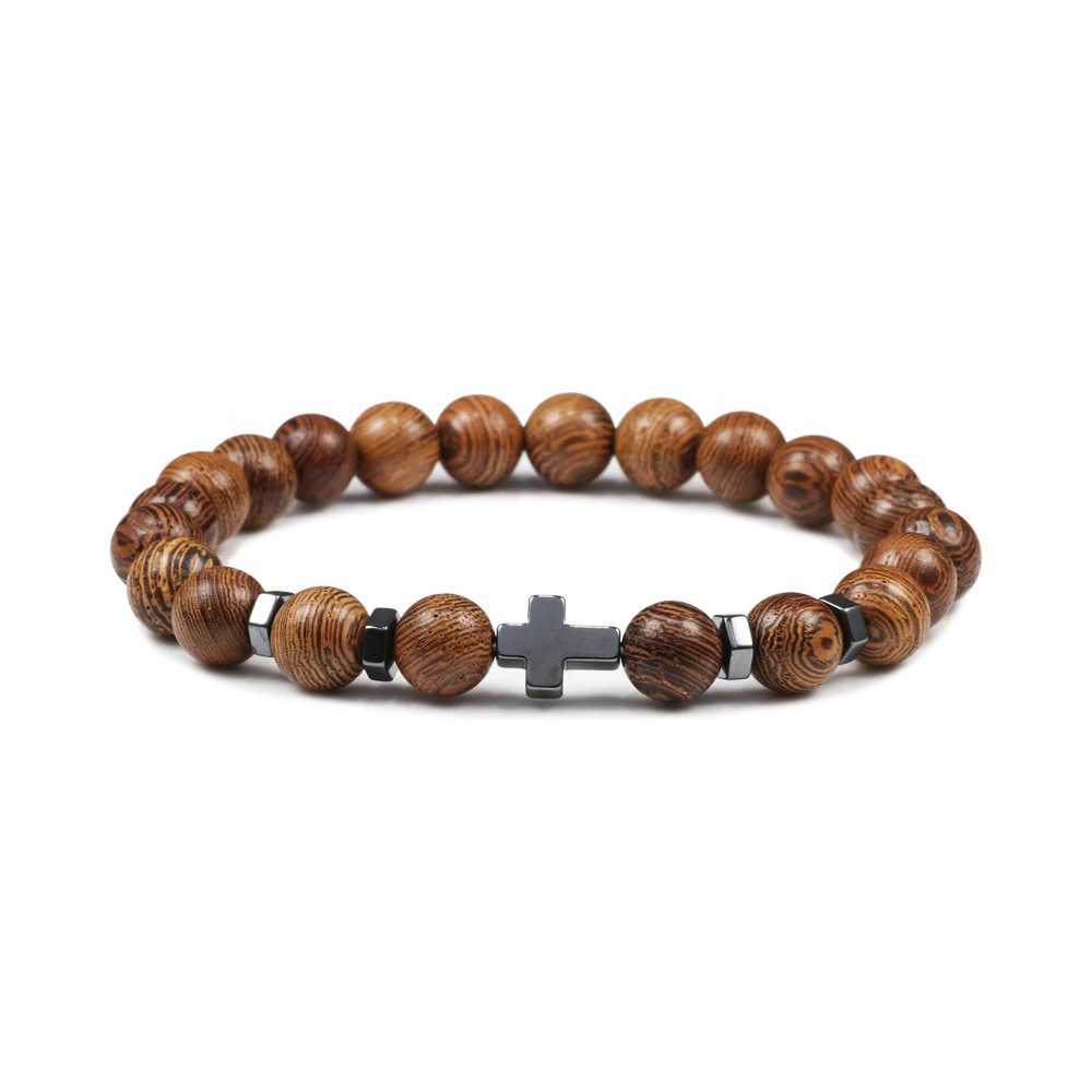 Dropshipping Hot Men Natural Lava Stone Bead Bracelets Hematite Cross Rosary Meditation Prayer Jesus Bracelet Women Yoga JewelryX240921