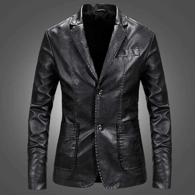 PU jacket mens solid color leather jacket casual PU jacket motorcycle jacket mens large size 6XL W240918
