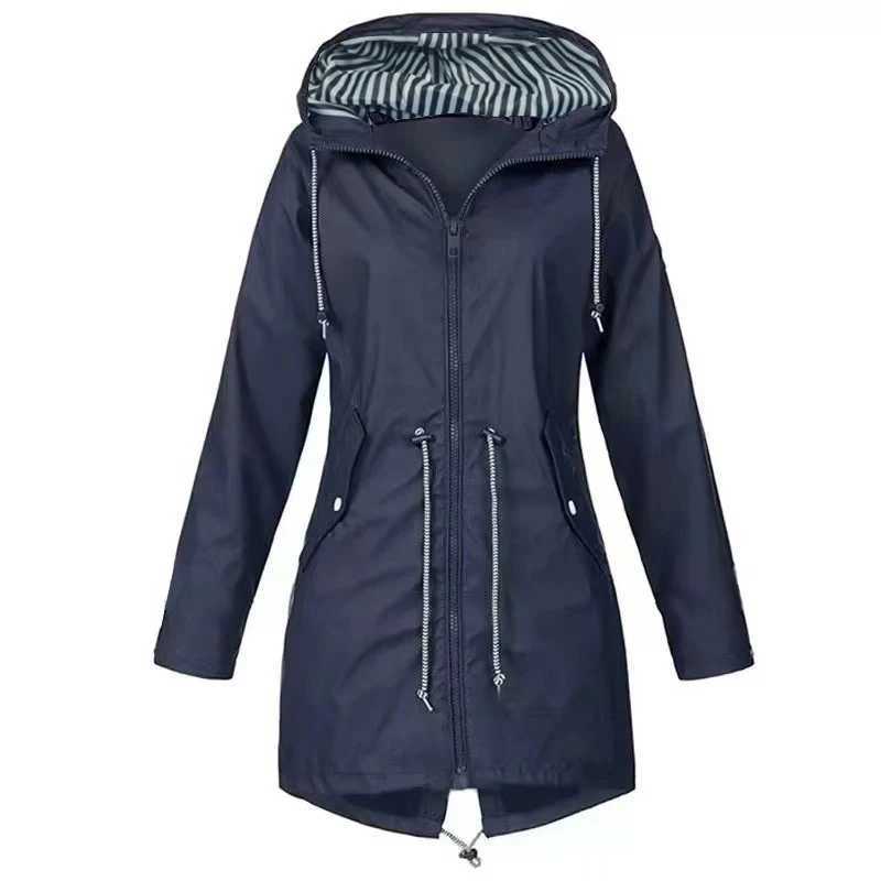Hooded British Windbreaker Autumn Winter Zipper Women Assault Jacket Outdoor Mountaineering Coat Long Sleeve CasualX240921