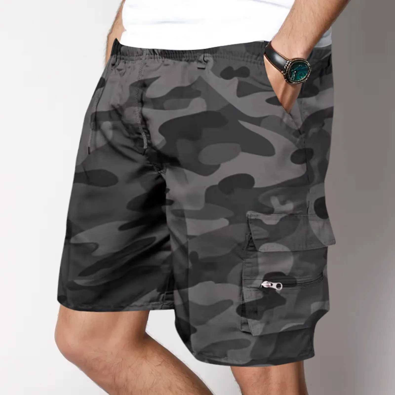 Mens camouflage Shorts Summer Casual Jogging Cargo Shorts Loose Multi-pockets Elastic Sport Hiking Overalls Short PantsX240921