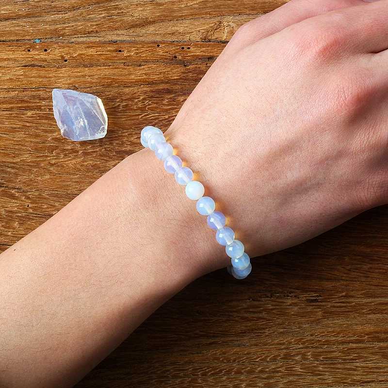 Original Smooth White Opal Beads Bracelet for Women Reiki Healing Nature Moon Stone Bracelets Men Elastic Cat Eyes Stone JewelryX240921