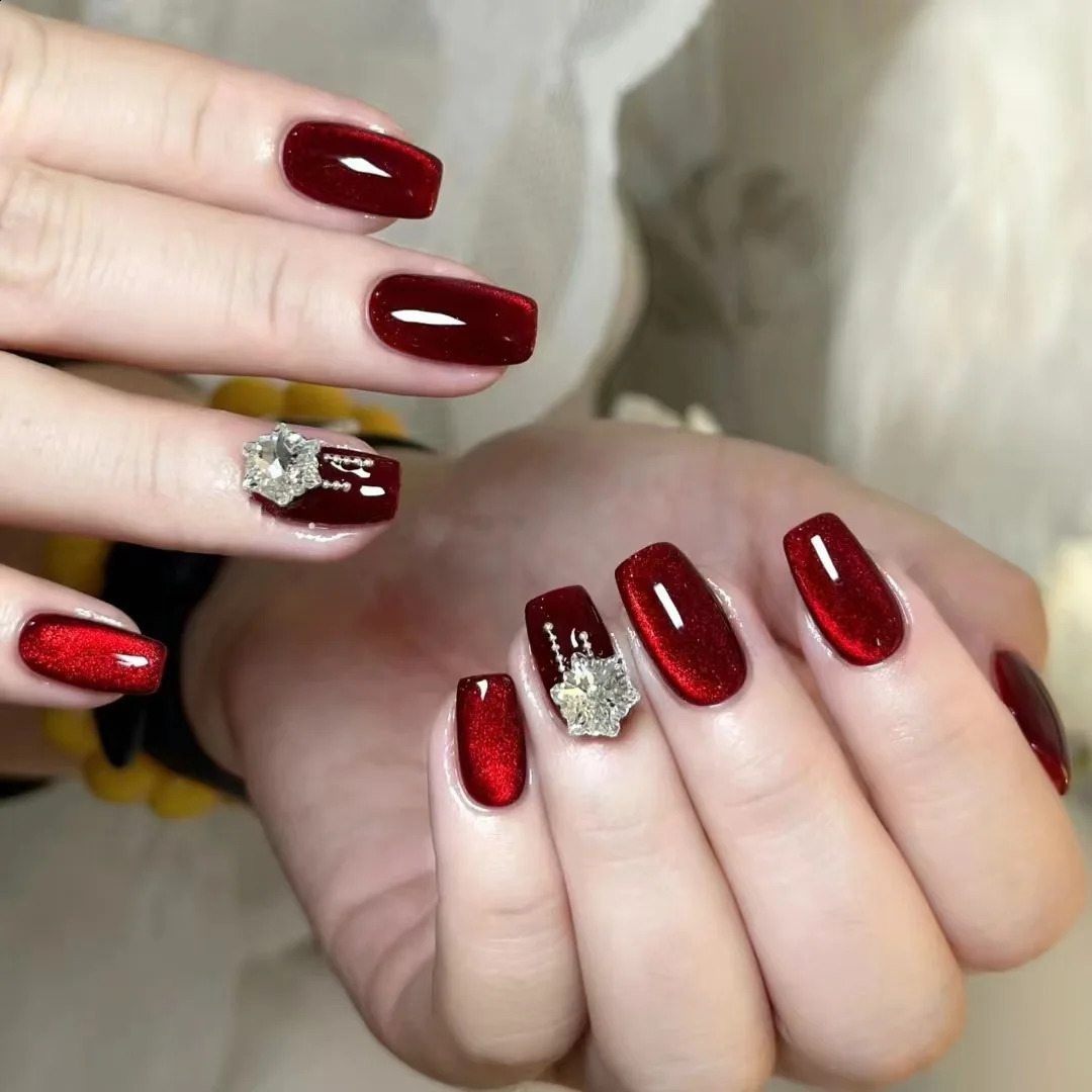 24pcs Beige Crystal Fake Nail Patch Cat Eye Aurora False Nails Fashion Cateye Short Press on Nail Tips Wearable Full Cover 240914