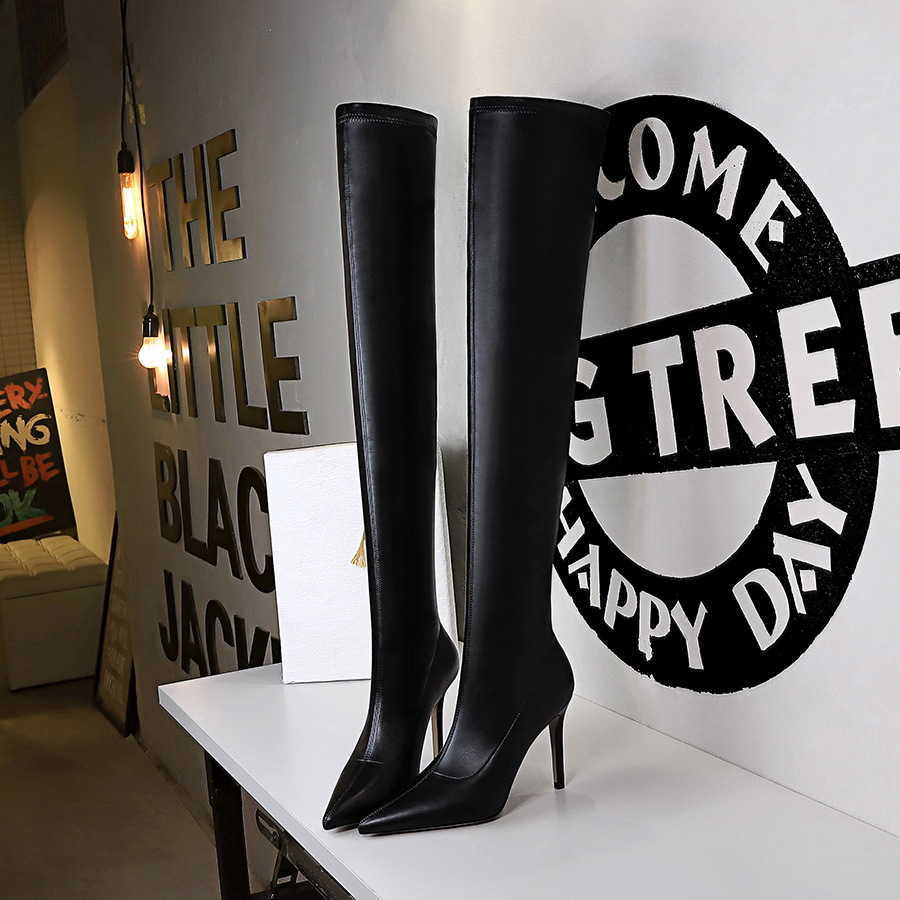 CMM Fashion Simple Thin Heel High Heel Pointy Winter Sexy Nightclub Slim Legged Over Knee Boots
