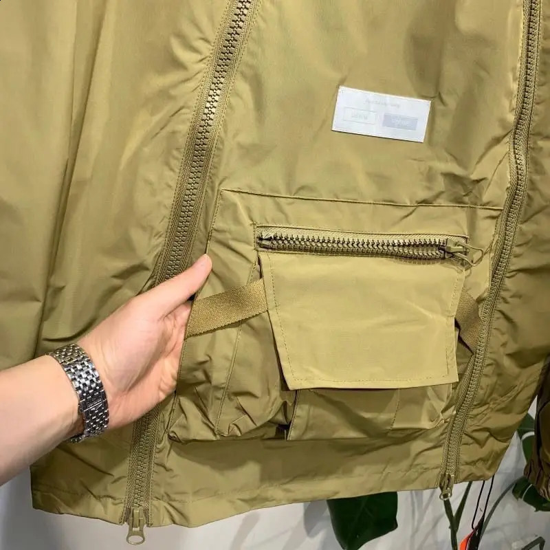 Spring Autumn Mens Fashion Double Zip Hooded Outdoor Jacket Black Coat Pocket Sportswear 240920