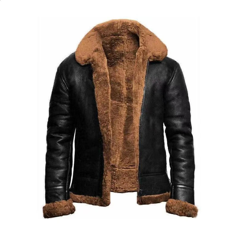 Men Plush Jacket Integrated Fur Comfortable Thickening Warm Long Sleeved Solid Color Leisure Versatile Zippered Jacket 240911