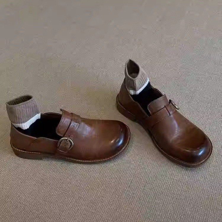 Leather Loafers for Women: Timeless Vintage Style, Versatile Clunky Heels, Black & Brown, Free Shipping 970b