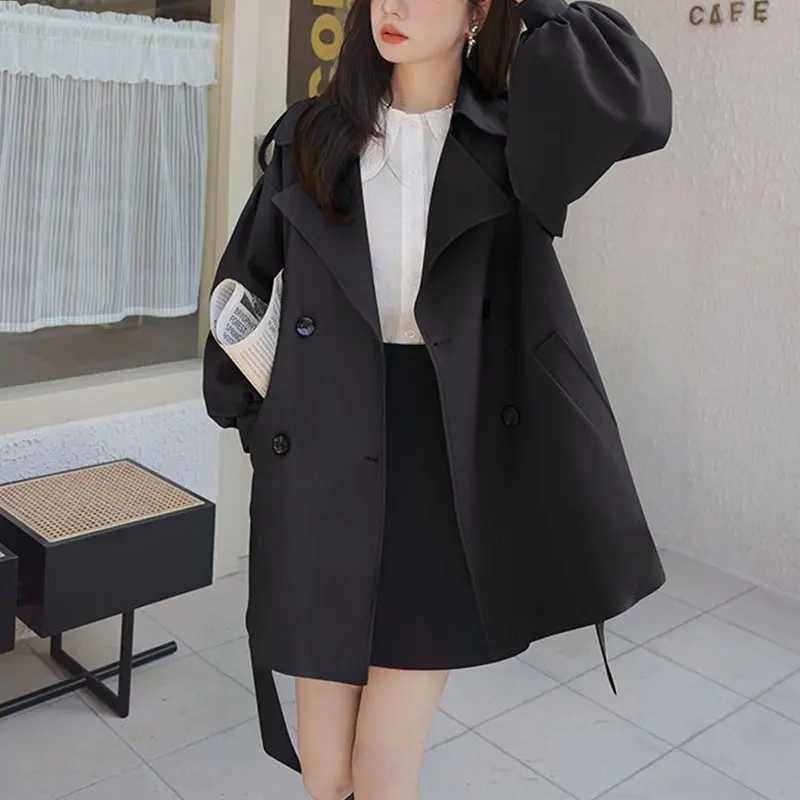 Womens Autumn Korean Fashion Office Lady Simplicity Windbreaker Coat Women Clothes Temperament Solid Color Long Sleeve TopsX240921