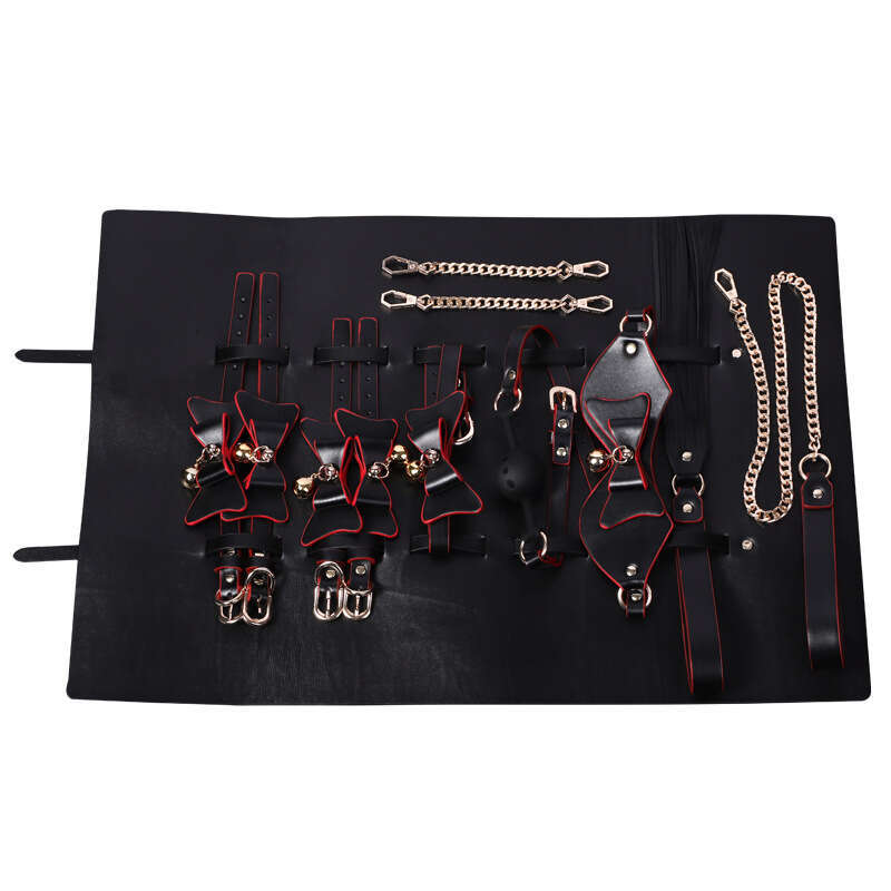 Alternative sex toy bow SM prop set with storage features, sex bell collar with traction and hair replacement