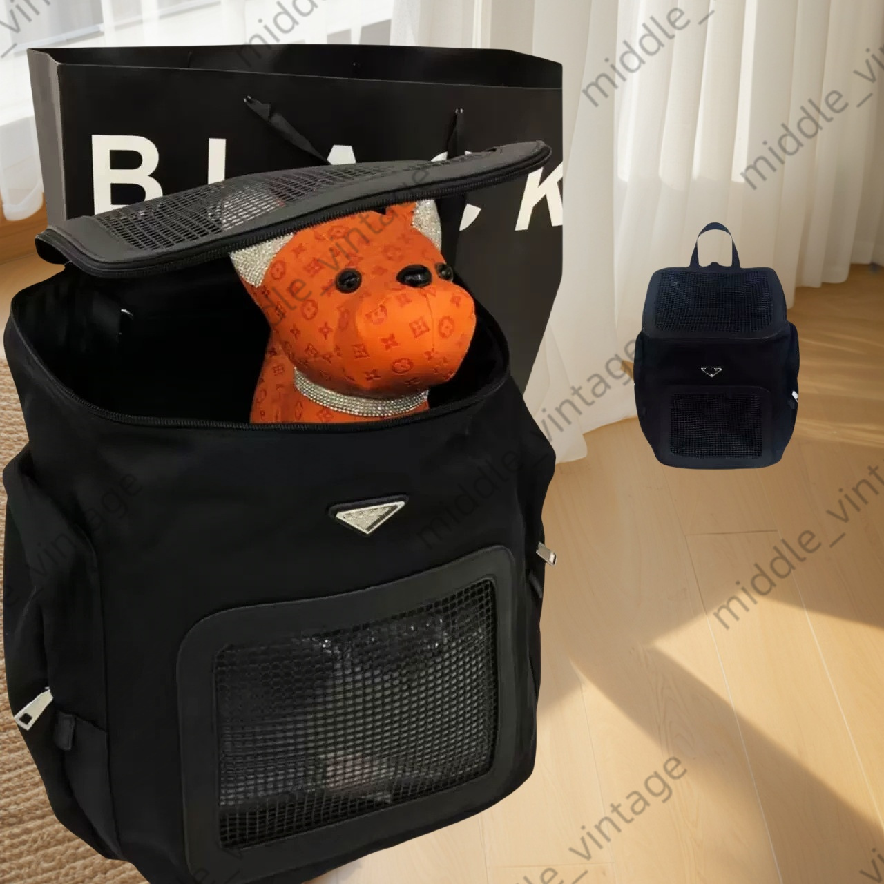 Black Backpack Pomeranian Maltese Dog Handbag Cat Carrying Waterproof Pet Outing Bag With Fashion Letters