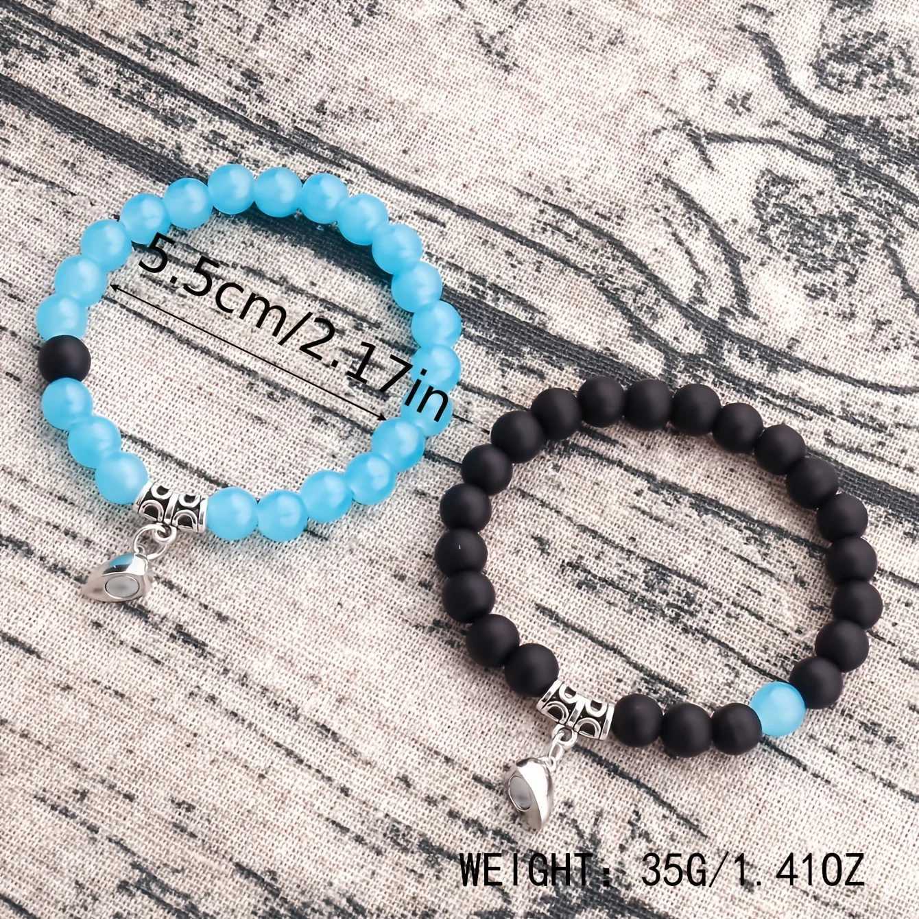 Love Heart Magnetic Beaded Bracelet Set 2 Pcs Stretchable Hand Jewelry For Best Friend/ CouplesX240921