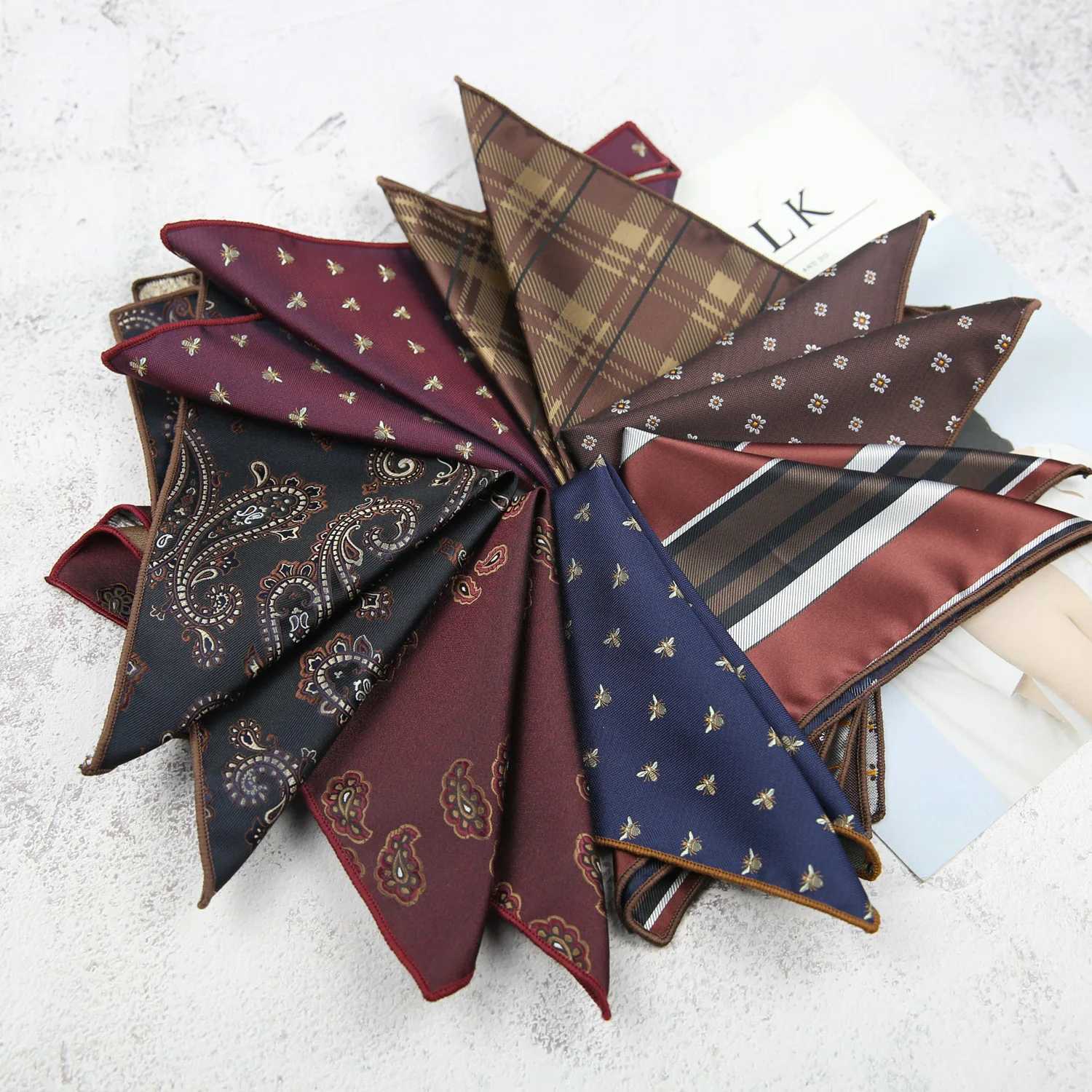 23CM Mens Paisley Striped Pocket Square Towel Polyester Jacquard Formal Flower Handkerchief Shirt Accessories Navy Red HankyX240921