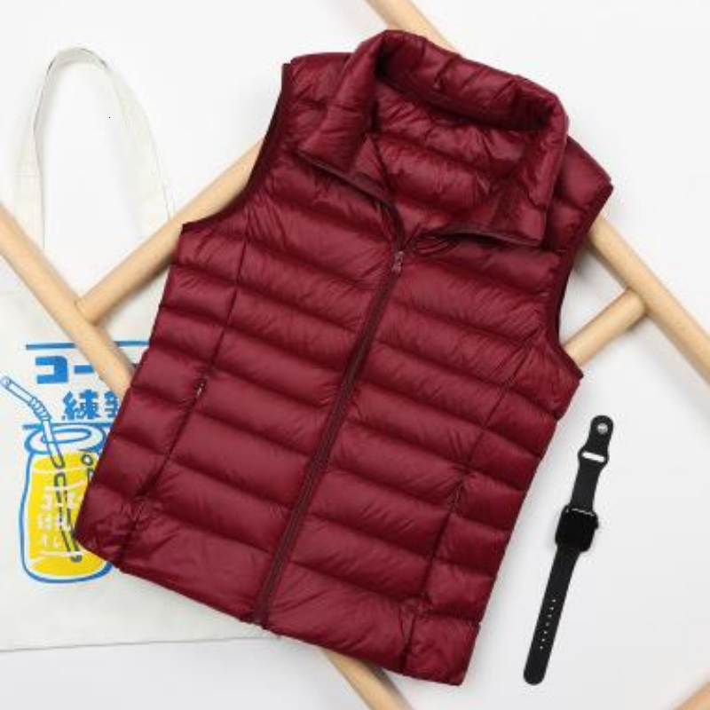 Fashion Autumn Stand Collar Women Elegant Solid Simple Zipper Coats Casual Warm Vests Ladies White Duck Down Vest