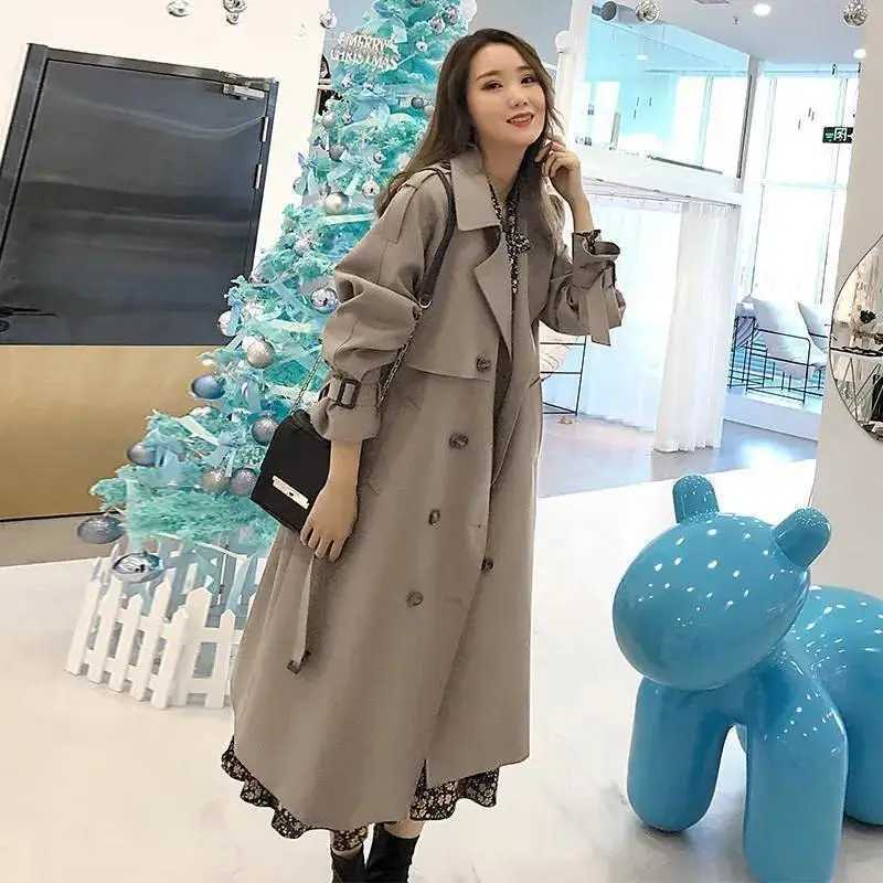 2024 Autumn New in Outerwears Mid Length Model Womens Windbreaker Plus Size Double Breasted Trench Coat with Belt Long JacketsX240921