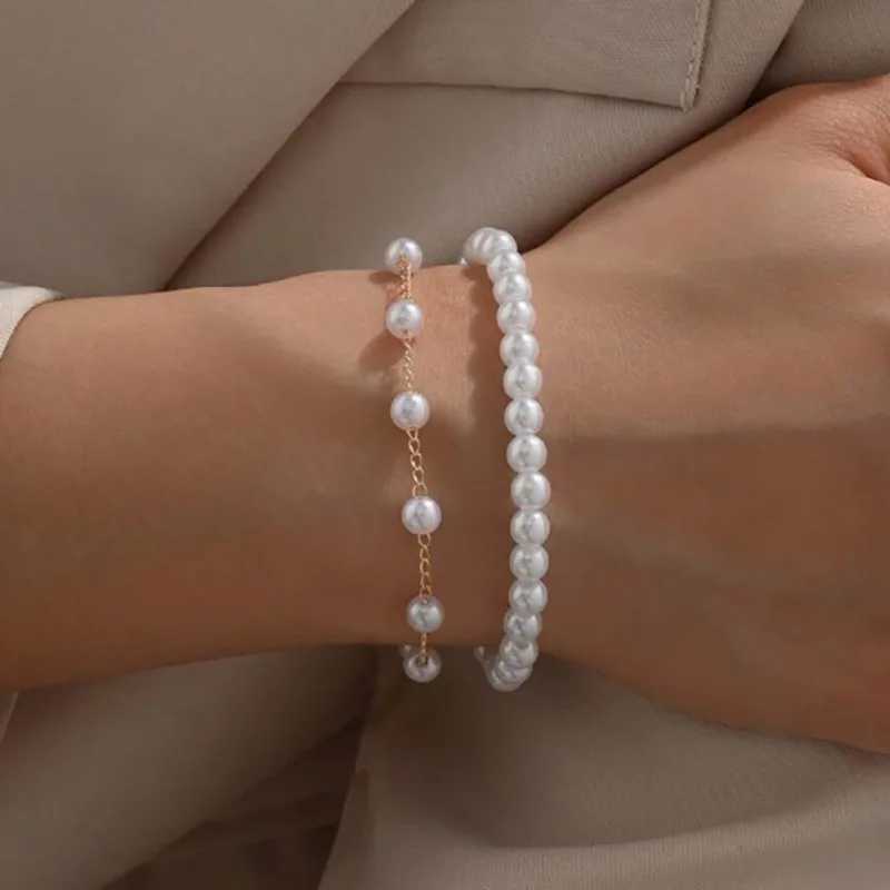 Kpop Style Sweet Beaded Bracelet For Women Elegant Simple Imitation-pearl Chain Wristband Accessories Party Wedding Gift JewelryX240921