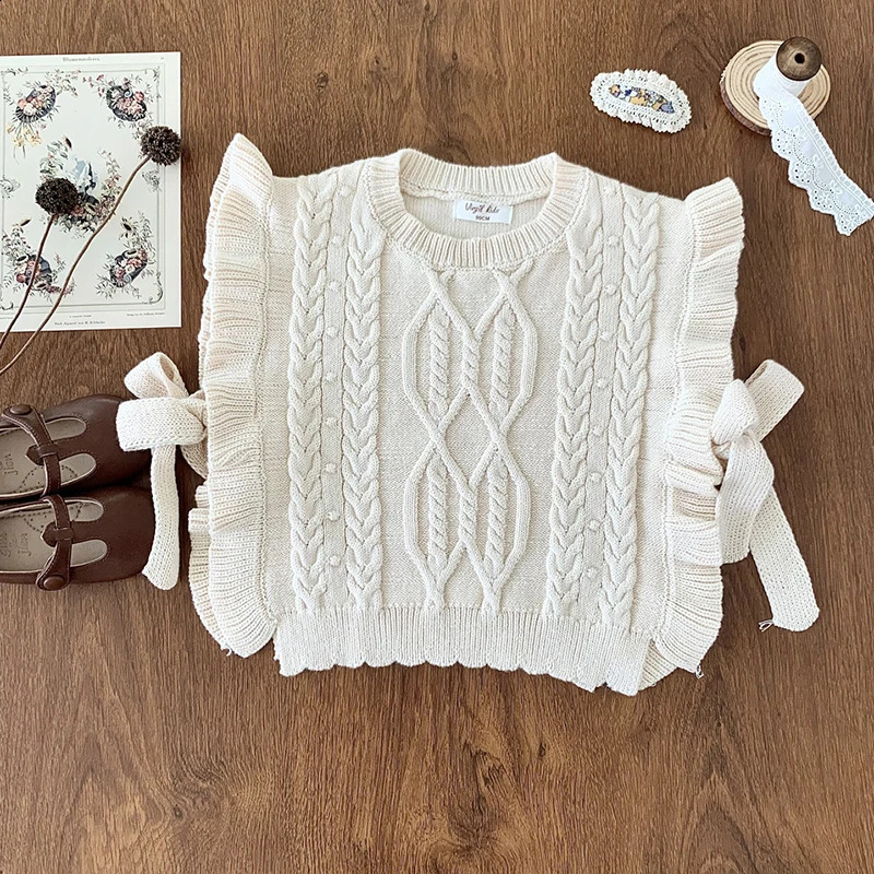 Baby Girl Knitted Sweater Autumn Solid Color Knitted Vest Korean Style Vest Toddler Mop Shawl Sweater 240918
