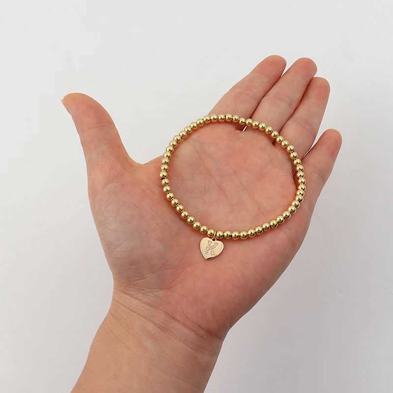 New Fashion Initial Letter Bracelet Women Pave Zirconia Gold Color Width 4mm Bead Bracelet For Women Jewelry GiftX240921