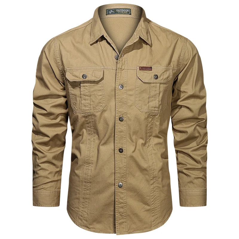 Men's Outdoor Military Multi-Pocket Long-Sleeved Cotton T-Shirt High-Quality Business Casual Shirt Oversized 5Xl