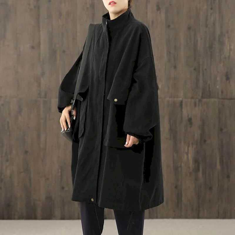 Solid Trench for Women Literary Long Sleeve Casual Korean Style Workwear Extra Long Vintage One-piece Coats Women Tops TrendX240921