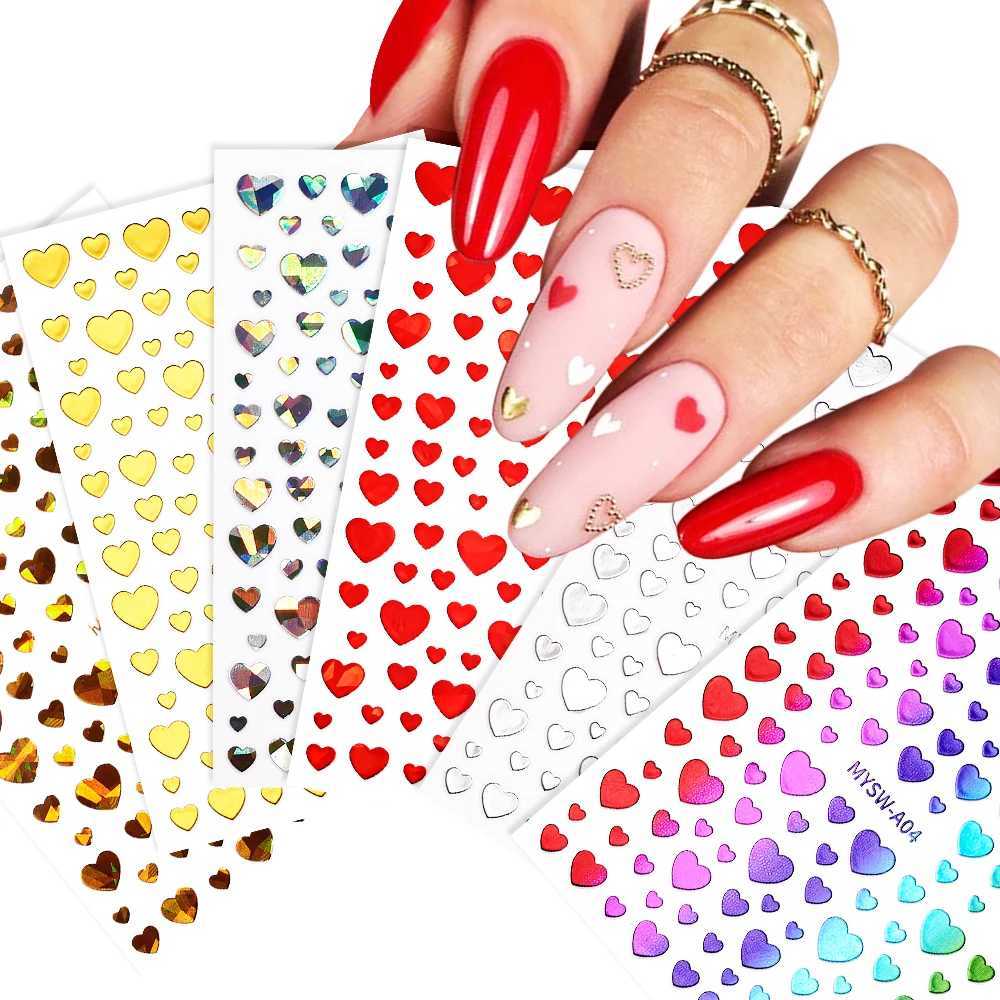 1 Love Heart Design 3D nail sticker suitable for Valentines Day black color heart self-adhesive slider decoration craft W240823