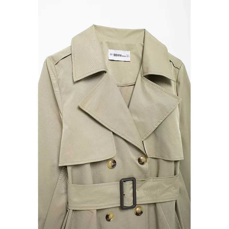 TRAF With Belt Midi Trench for Woman Autumn Winter 2024 New Long Trench Coats Womens Jacket Female Vintage OuterwearX240921