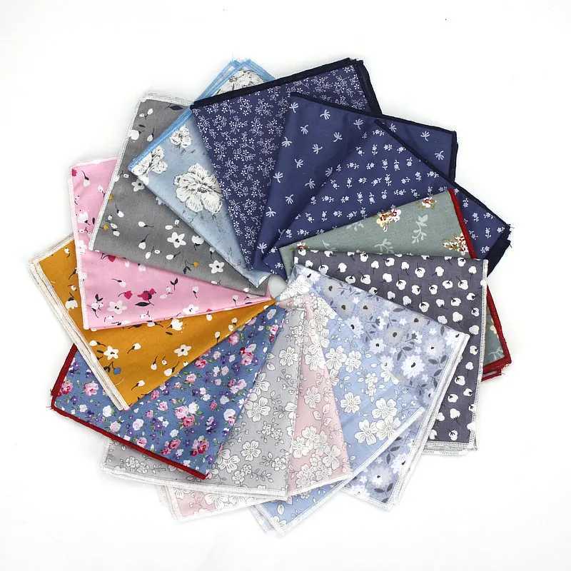 New Floral Printed Soft Handkerchief Cotton Men Hankies Wedding Banquet Party Pocket Square Flower Gift Accessory High QualityX240921