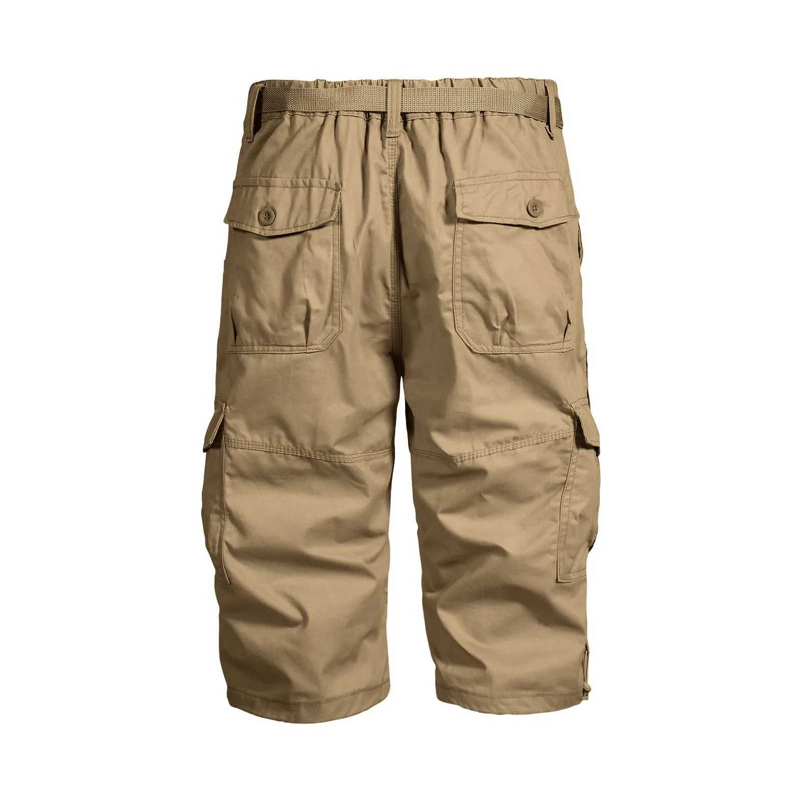 MenS Cargo Shorts 3/4 Relaxed Fit Mens Running Shorts 7 Pockets Elastic Waist Cotton Hiking Shorts Summer Causal StreetwearX240921