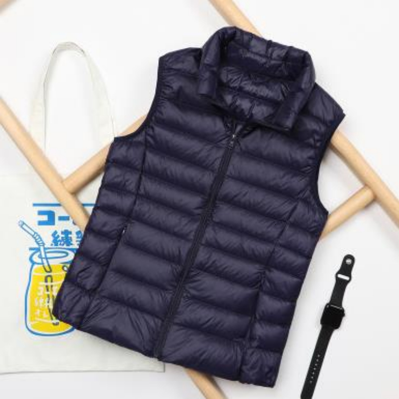 Fashion Autumn Stand Collar Women Elegant Solid Simple Zipper Coats Casual Warm Vests Ladies White Duck Down Vest