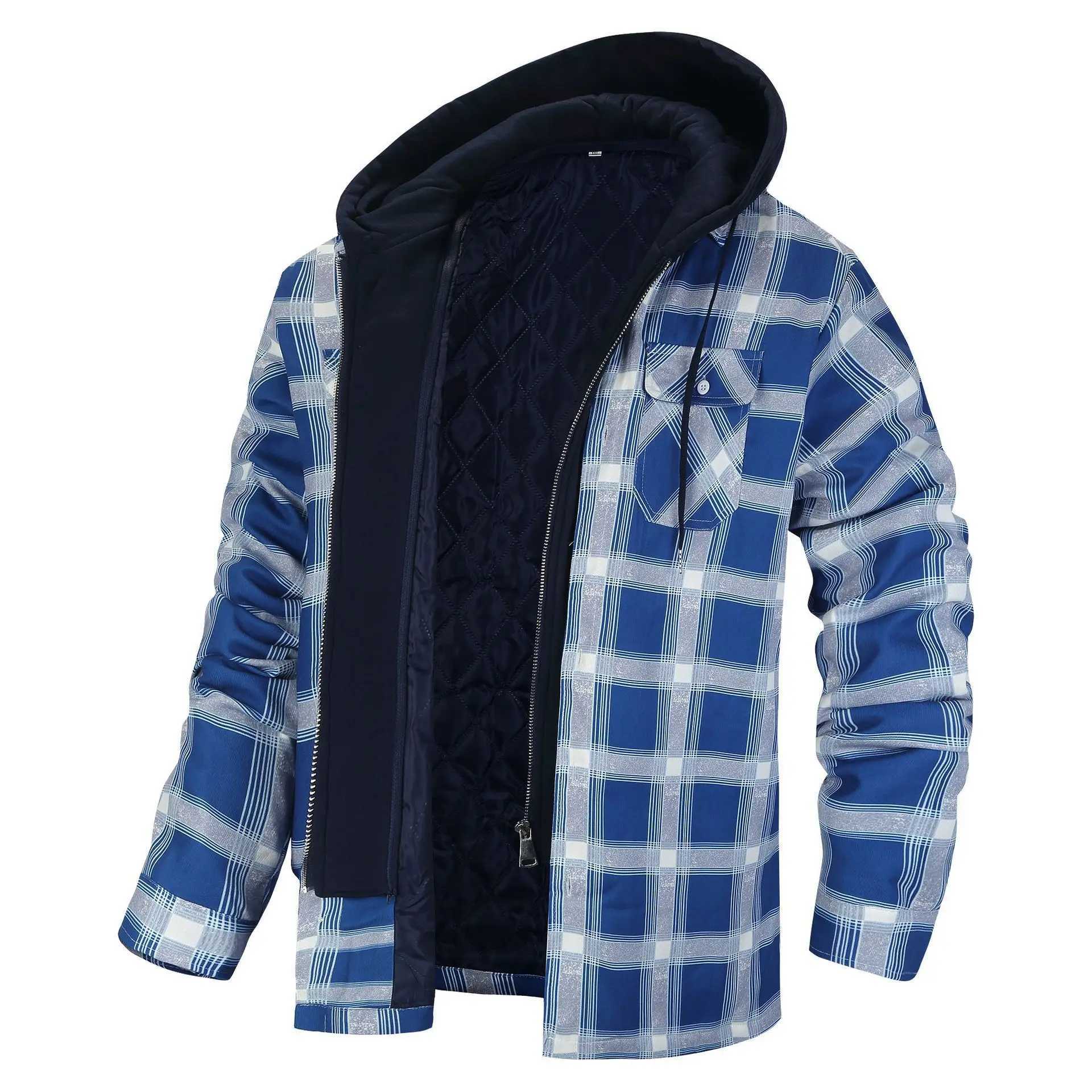 Winter plaid hoodie mens loose thick cotton windproof jacket warm and comfortable outdoor multi-color casual clothing W240920